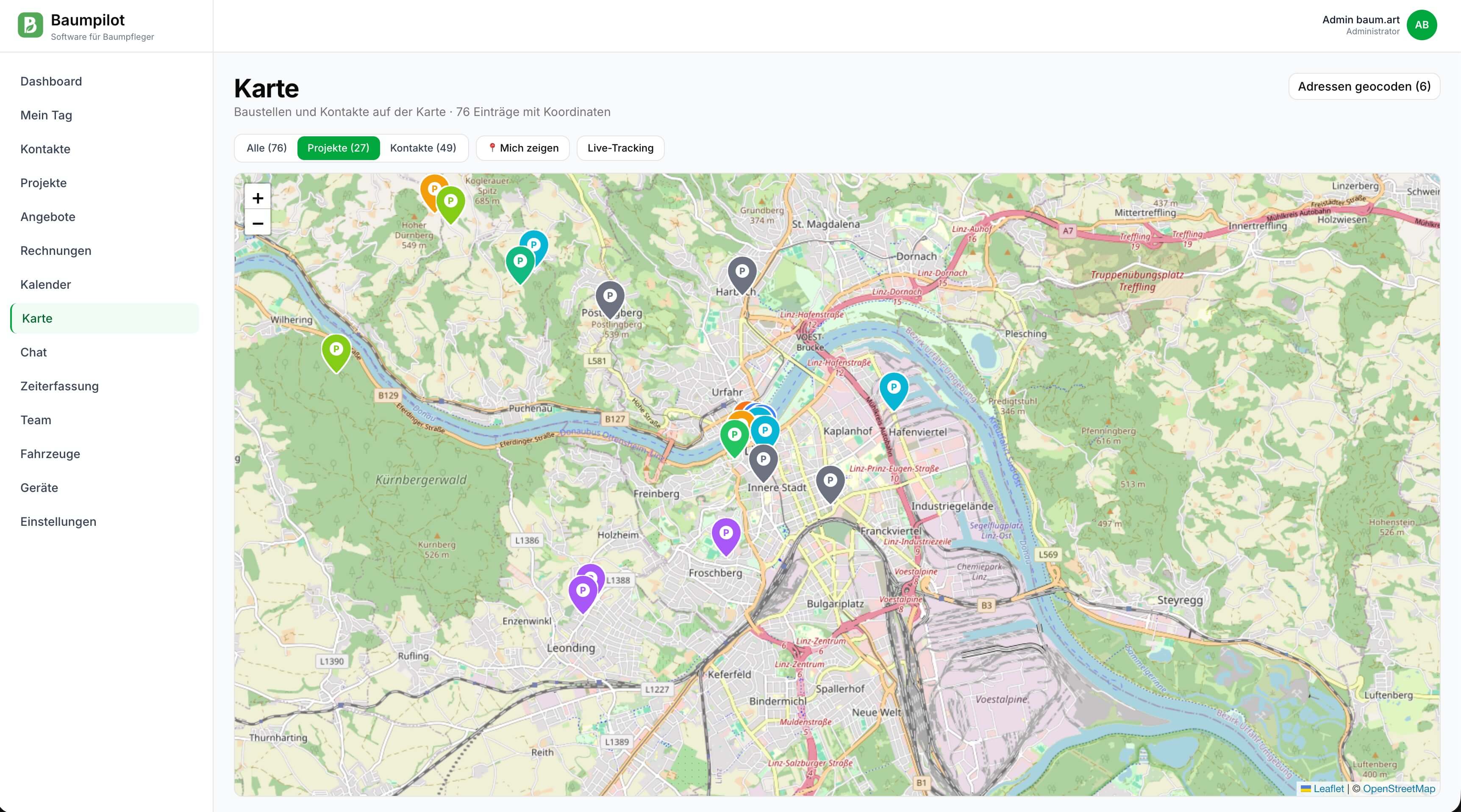 Karte aller Baustellen und Kontakte